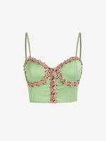Haut Court à Bretelles Ajustables à Applique Floral M Vert
