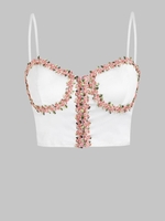 Haut Court à Bretelles Ajustables à Applique Floral S Blanc