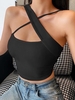 Haut Court Asymétrique Croisé en Couleur Unie M Noir