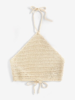 Haut Court Au Crochet sans Dos à Col Halter S Café lumière