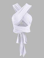 Haut Court Bandage Enveloppé Noué Au Dos Croisé Taille unique Blanc
