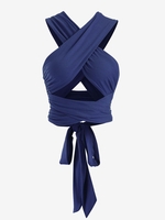 Haut Court Bandage Enveloppé Noué Au Dos Croisé Taille unique Bleu profond