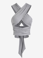 Haut Court Bandage Enveloppé Noué Au Dos Croisé Taille unique Gris