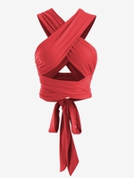 Haut Court Bandage Enveloppé Noué Au Dos Croisé Taille unique Rouge