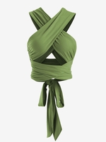Haut Court Bandage Enveloppé Noué Au Dos Croisé Taille unique Vert profond