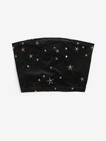 Haut Court Bandeau Etoile Doré à Lacets en Velours S Noir
