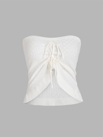 Haut Court Bandeau Plissé Tricoté Motif à Carreaux Taille unique Blanc