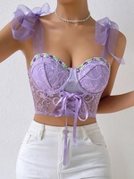 Haut Court en Dentelle à Epaule Nouée à Armature à Lacets M Pourpre
