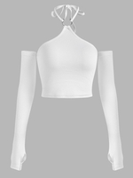 Haut Court en Tricot à Câble à Col Halter à Manches Détachables d