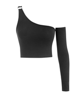 Haut Court en Tricot à Une Epaule à Manches Détachables M Noir