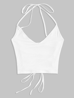 Haut Court Ouvert en Arrière en Jersey à Lacets à Col Halter L Blanc
