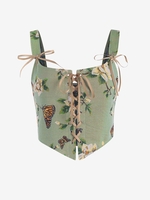 Haut Court Rétro Fleur à Lacets L Vert