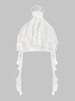 Haut Court Superposé Plissé Design à Volants à Col Halter S Blanc