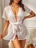 Haut Couverture Rayé en Maille Transparente à Taille Nouée M Blanc