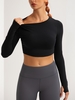 Haut de Base Sport Court en Couleur Unie avec Trou pour Pouce L Noir