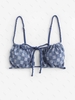 Haut de Bikini à Carreaux en Tissu et Col Halter L Bleu clair
