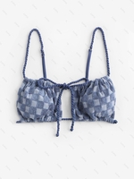Haut de Bikini à Carreaux en Tissu et Col Halter M Bleu clair
