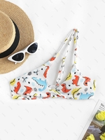 Haut de Bikini à Imprimé Dinosaure Tordu S Blanc
