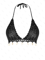 Haut de Bikini Au Crochet Coquille à Frange à Col Halter S Noir