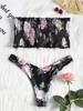 Haut De Bikini Avec Bas Coupe Haut Smocké Bandeau S Noir
