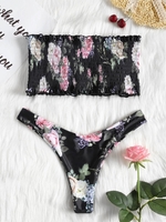 Haut De Bikini Avec Bas Coupe Haut Smocké Bandeau S Noir