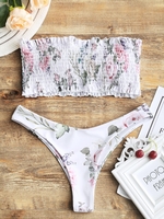 Haut De Bikini Avec Bas Coupe Haut Smocké Bandeau Xl Blanc