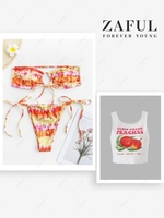 Haut de Bikini Bandeau et Débardeur Court Côtelé Teinté à Imprimé Lettre Taille unique Orange