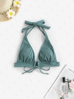 Haut de Bikini Côtelé à Col Halter à Cordon L Vert