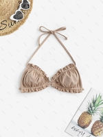 Haut de Bikini Côtelé à Col Halter S Café lumière