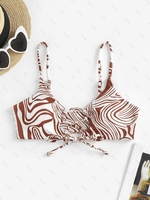 Haut de Bikini Côtelé à Imprimé Abstrait à Lacets M Café