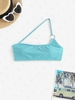 Haut de Bikini Côtelé Anneau en O à Une Epaule L Bleu