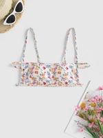 Haut de Bikini Côtelé Fleuri M Blanc