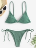 Haut de Bikini Côtelé Noué Au Dos et Bas à Bretelle Tressée Taille unique Vert clair
