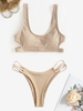 Haut de Bikini Découpé Côtelé et Bas de Bikini à Bretelles Taille unique Café lumière