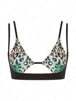 Haut de Bikini Découpé Léopard Animal L Noir