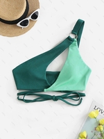 Haut de Bikini en Blocs de Couleurs à Une Epaule S Vert