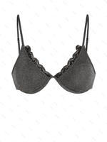 Haut de Bikini Métallique à Ourlet en Dentelle S Noir