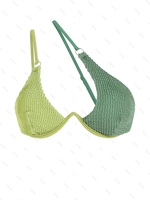Haut de Bikini Plissé en Blocs de Couleurs à Une Epaule M Vert