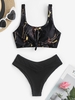 Haut de Bikini Texturé Noué Marbré et Bas Croisé Taille unique D