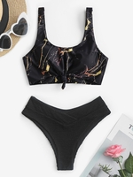 Haut de Bikini Texturé Noué Marbré et Bas Croisé Taille unique D