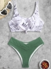 Haut de Bikini Texturé Noué Marbré et Bas Croisé Taille unique Vert