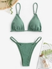 Haut de Bikini Tressé et Bas Anneau en O Taille unique Vert clair