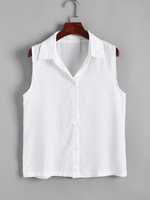 Haut de Cache-maillot de Plage sans Manches avec Boutons L Blanc