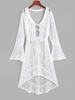 Haut de Cache-maillot en Crochet à Manches Evasées et avec Découpes Taille unique Blanc