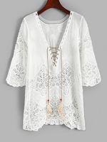 Haut de Cache-maillot Plume en Dentelle Au Crochet Taille unique Blanc