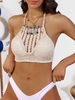 Haut de Cache-maillot Rembourré Au Crochet à Pompons Taille unique Café lumière