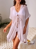 Haut de Cache-maillot Semi-transparent Noué en Avant à Ourlet en Dentelle M Blanc