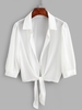 Haut de Couverture Court Demi-Transparent à Ouret Noué Taille unique Blanc