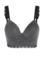 Haut de Maillot Métallique à Empiècement en Dentelle Xl Noir
