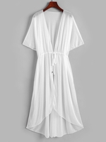 Haut de Plage en Mousseline à Manches Dolman avec Attaches Taille unique Blanc